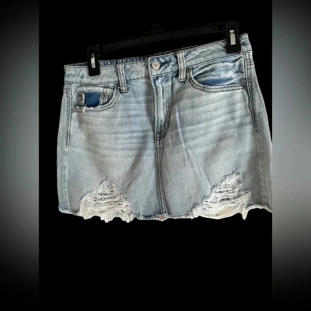 American Eagle denim mini skirt with peekaboo lace